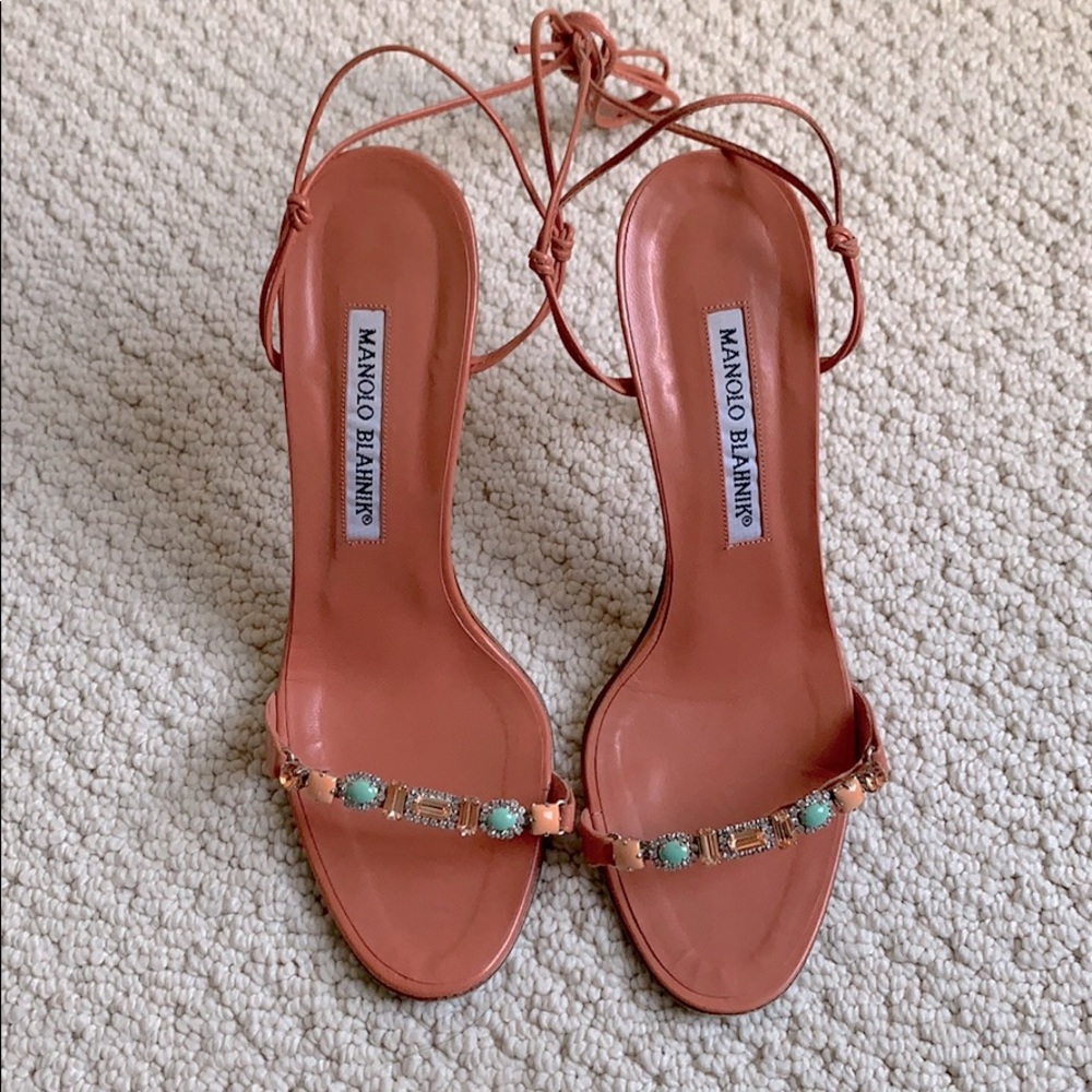 Manila Blahnik strappy jeweled sandal heel